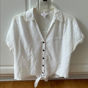 Candie's White Button-Down Short-Sleeved Eyelet Shirt with Tie Front